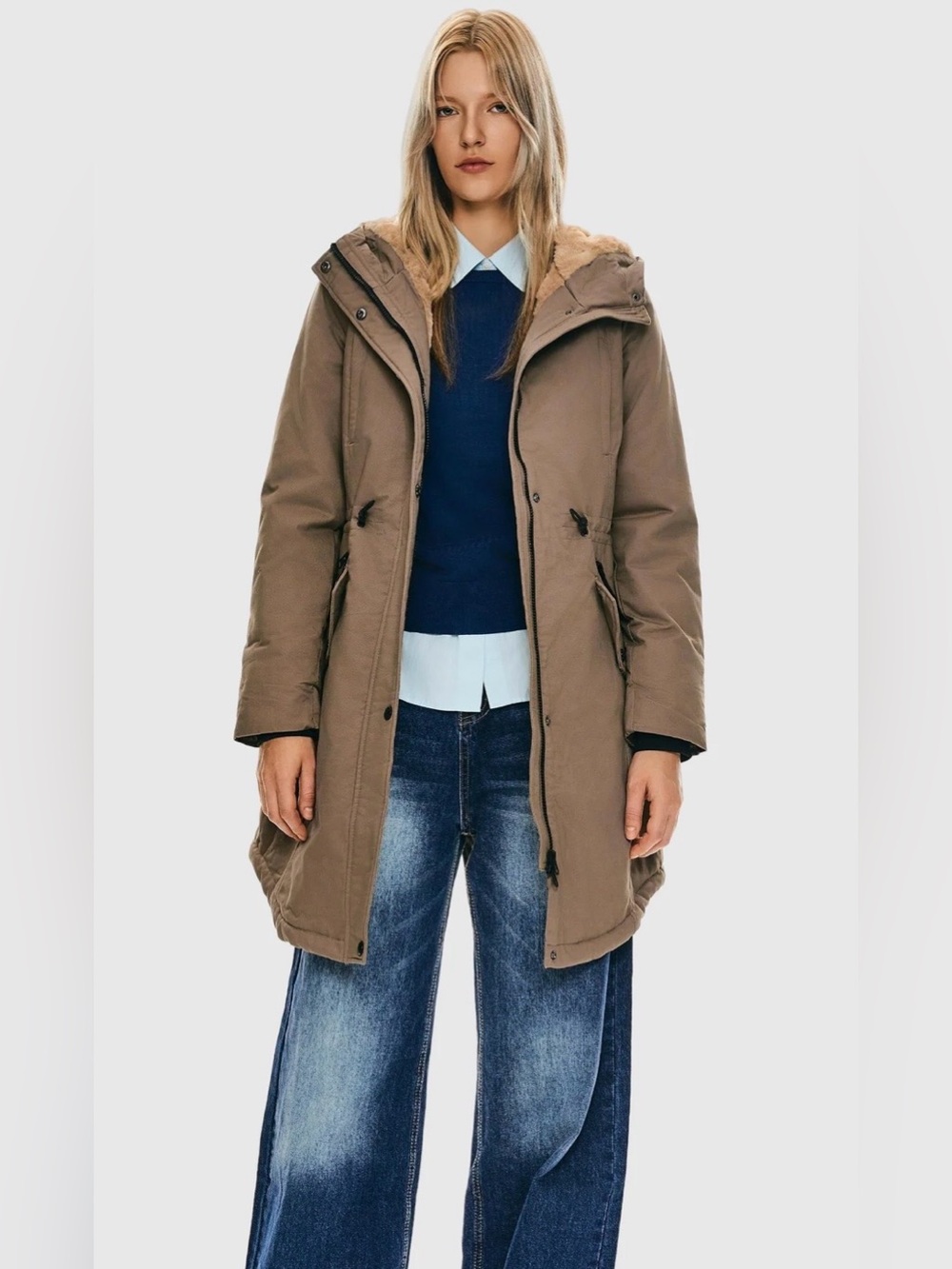 Orolay Khaki Fleece-Lined Hooded Parka Jacket with Pockets Size 2X